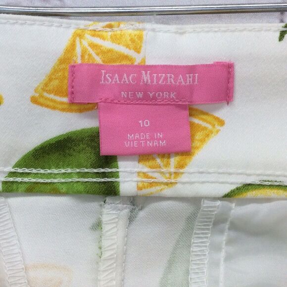 Isaac Mizrahi Tailored Shorts Women Sz 10 Lemon Lime Print Chino Flat Front NWT - Picture 3 of 13